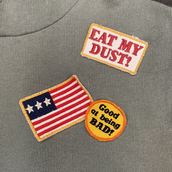 Junk Food Hoodie with cut off sleeves and patches Army Green - Picture 2 of 9